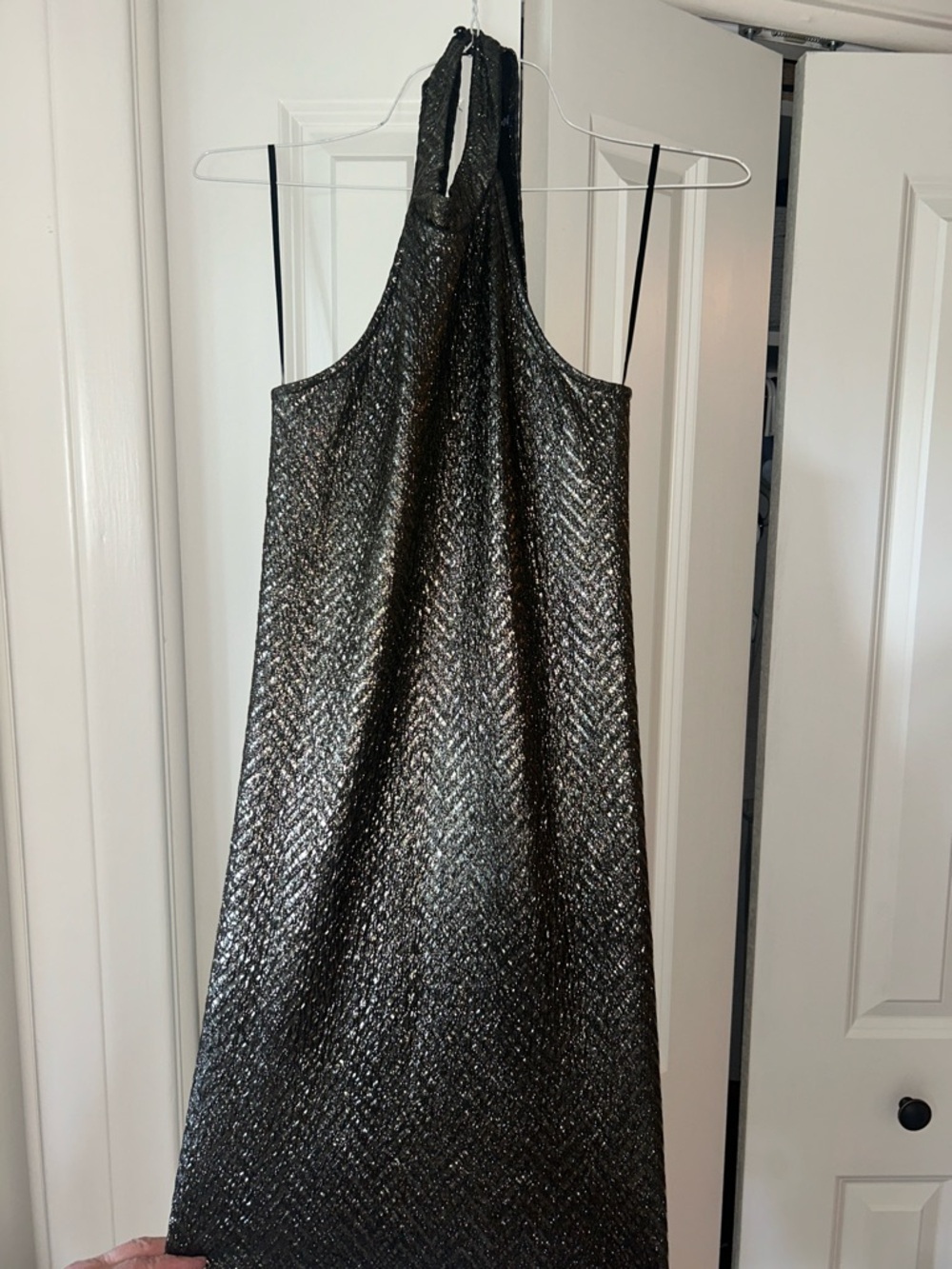 Source Unknown Metallic Black Halter Dress